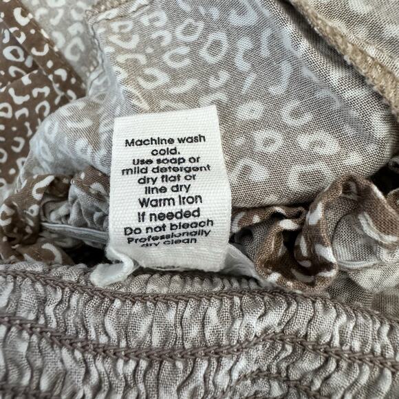 Women’s Animal Print Dress Tan Small Ruched Ruffle Sleeveless Lightweight Maxi - Picture 6 of 6